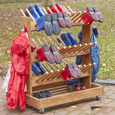 Outdoor Wooden Mobile Welly Storage Educational Equipment Supplies