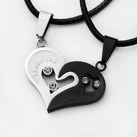 Cheap Men Women Stainless Steel Crystal Love Heart Twin Pendant Necklace Birthday T For