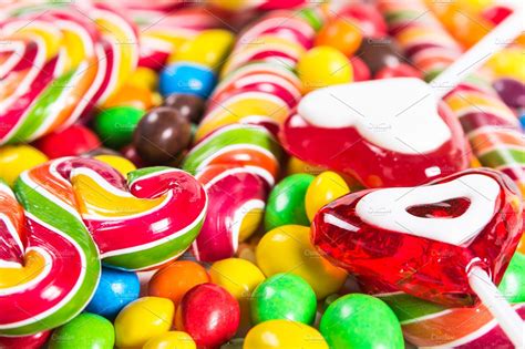 Colorful Candies And Lollipops Containing Candy Colorful And