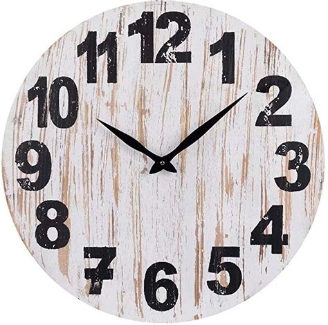 24 Inch Wood White Rustic Farmhouse Silent Non Ticking