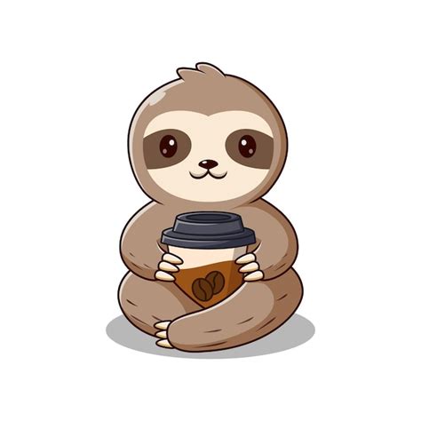 Premium Vector Sloth Cartoon Holding A Cup Of Coffee
