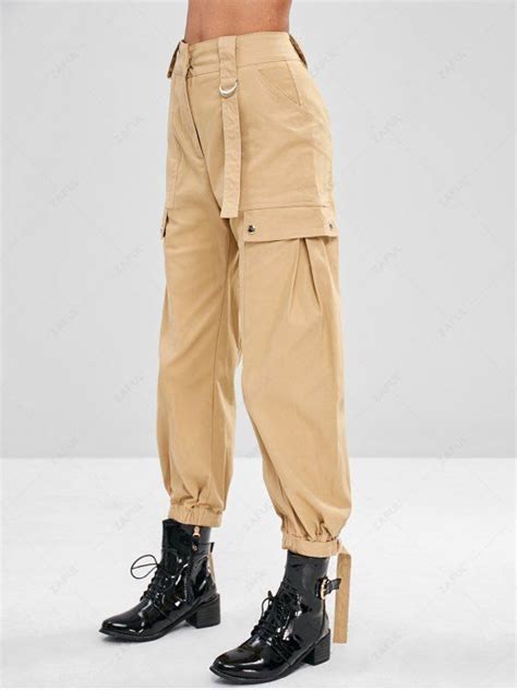 35 Off 2021 High Waisted Cargo Pants In Light Khaki Zaful