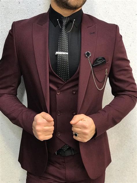 Lancaster Burgundy Slim Fit Suit Dress Suits For Men Maroon Suit