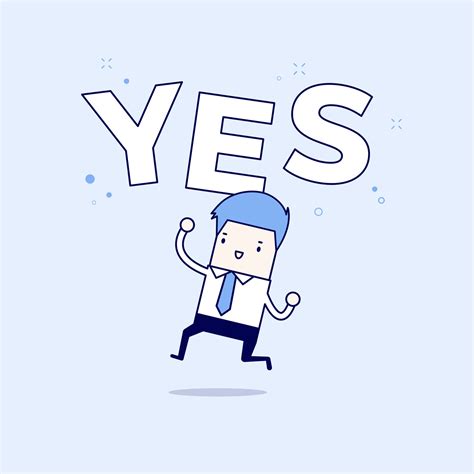 Happy Businessman Jumping With The Word Yes Cartoon Character Thin