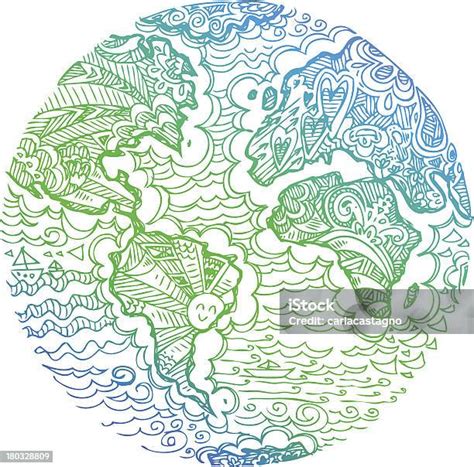 Planet Earth Green Sketched Doodle向量圖形及更多不完整圖片 不完整 地球 插圖 Istock