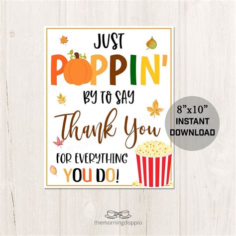 Printable Poppin By To Say Thank You Popcorn Appreciation Fall Etsy