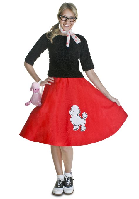 Adult Red 50s Poodle Skirt Halloween Costumes
