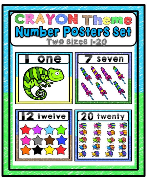 Number Posters Set 1 20 Crayon Theme Number Poster Teaching