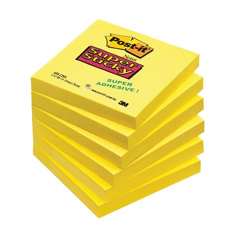 Post It Notes Super Sticky 76x76mm Ultra Yellow Pk 6 654 S6