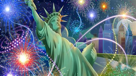 Statue Of Liberty July 4 Independence Day Celebration Fireworks New