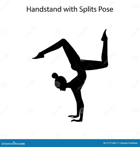 Handstand With Splits Pose Yoga Workout Silhouette Stock Vector