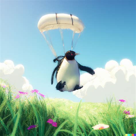 Ben × Dall·e 2 Penguin Parachuting In A Meadow Digital Art
