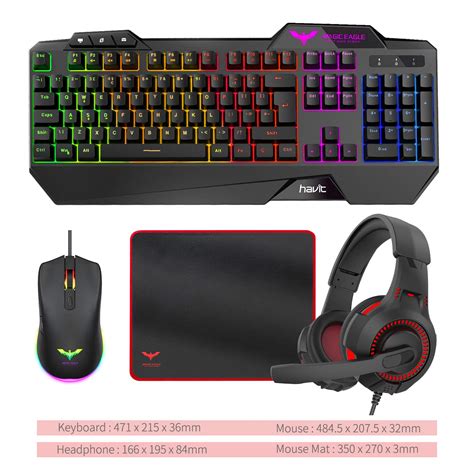 Havit Wired Led Gaming Keyboard Uk Layout And Mouse And Headset And Mouse Pad