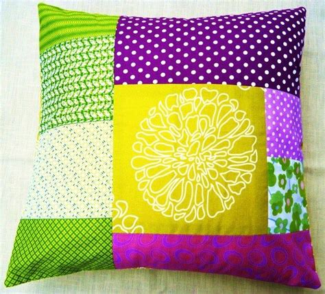 Funky Bright Retro Contemporary Patchwork Cushion Purple And Green