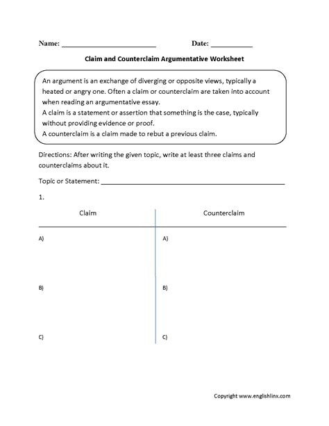 Writing A Claim Worksheet