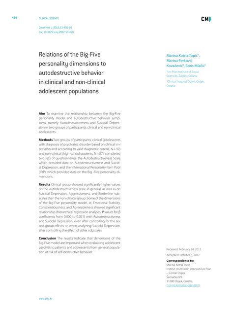 The big five model resulted from the contributions of many independent researchers. (PDF) Relations of the Big-Five personality dimensions to ...