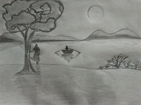 How To Draw Scenery Of Moonlight Night By Pencil Sketch Sketch