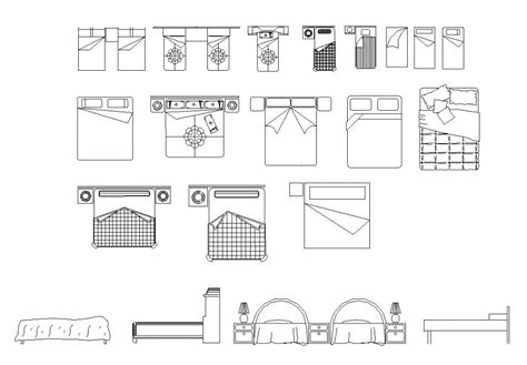Bedroom furniture dwg autocad download free: CAD furniture blocks of bedroom detailing 2d view layout file in dwg format - Cadbull