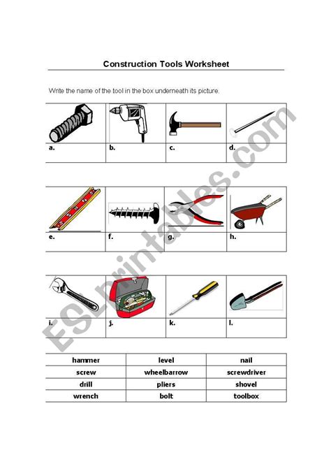 Construction Tools Worksheet Esl Worksheet By Suethom