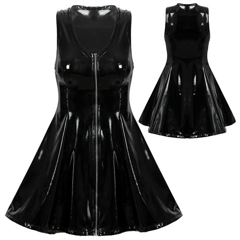 Women Wetlook Patent Leather Dresses Sexy French Maid Cosplay Role Fancy Costume Ebay