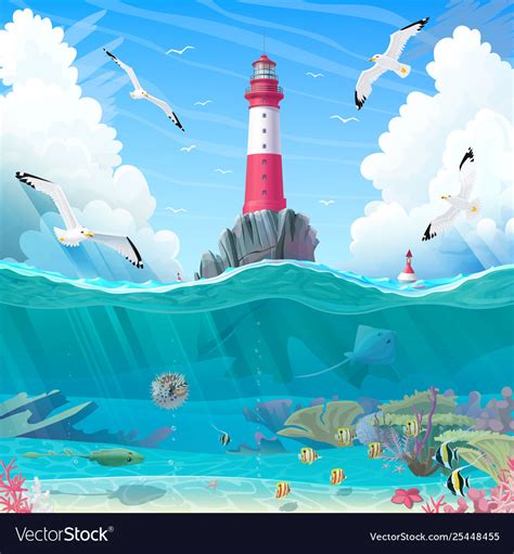 Cartoon Lighthouse Sea Clipart Royalty Free Vector Image