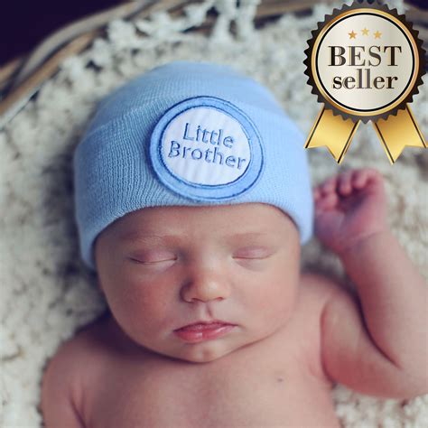 Little Brother Blue Newborn Boy Hospital Hat With Images Boy