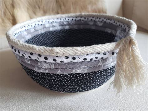 Fabric Wrapped Coiled Rope Basket Etsy
