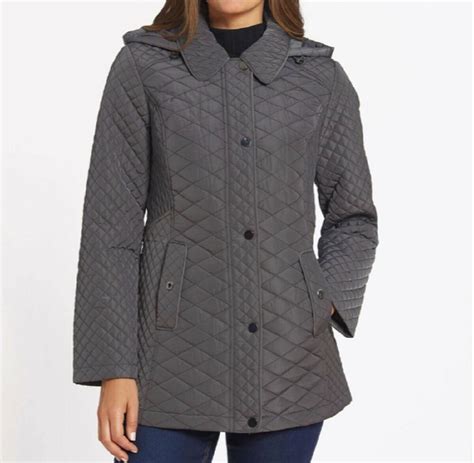 Jones New York Womens Winter Outerwear Wash Quilted Hooded Coat Jacket
