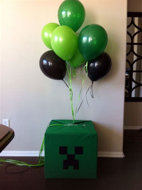 A Minecraft Decorationt Box I Filled The Box With Helium Balloons