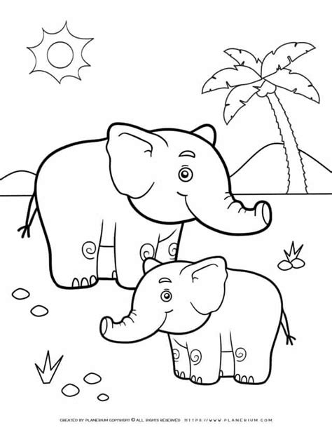 Animals Coloring Page Elephants Planerium