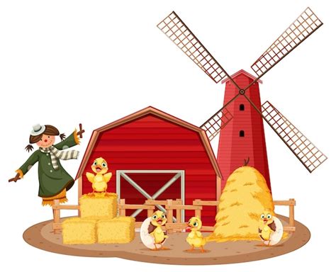 Free Vector Farm Barn With Windmill