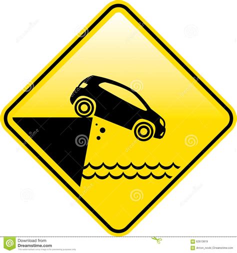 Road Ends Sign Cliff Fall In The Water Danger Road Sign Vector Stock