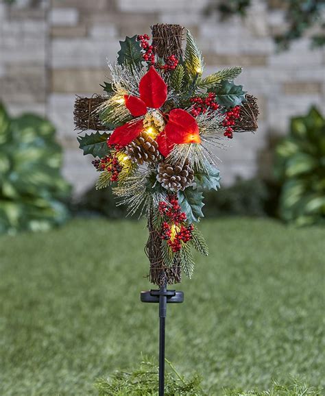 Browse outdoor and indoor christmas décor. Solar Lighted Christmas Cross Stake | Cemetery decorations ...