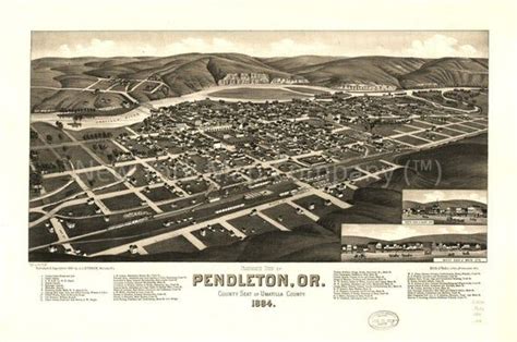 Map 1884 Map Panoramic View Of Pendleton Or County Seat Of Etsy In