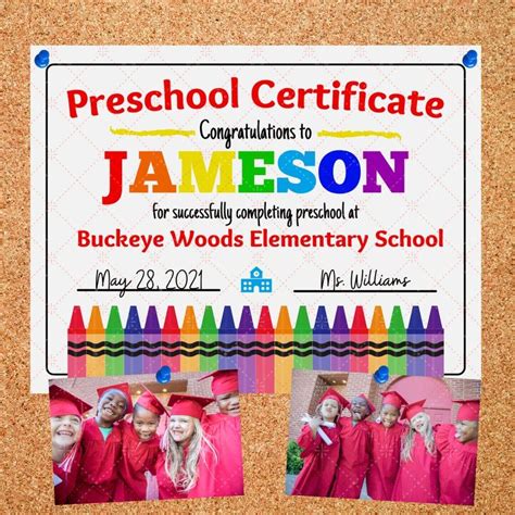 Preschool Prek Kindergarten Graduation Certificate Diploma Etsy In