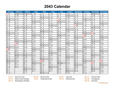 2043 Calendar Horizontal One Page