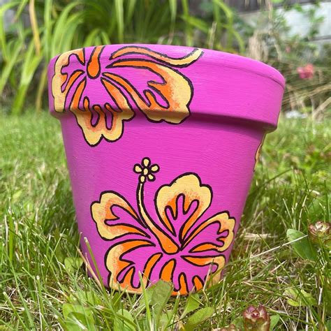 Hawaiian flower plant pot | Etsy