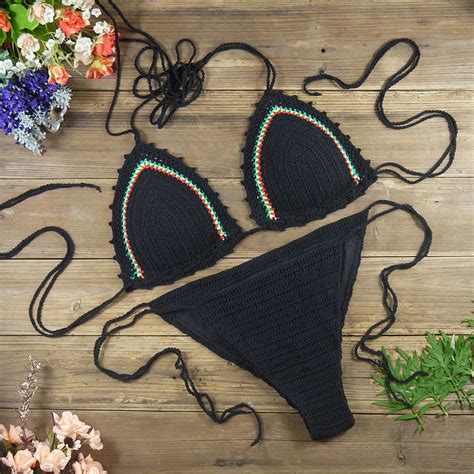 Classic Handmade Crochet Rasta Colored Bikini Sets Beach Resort Spa