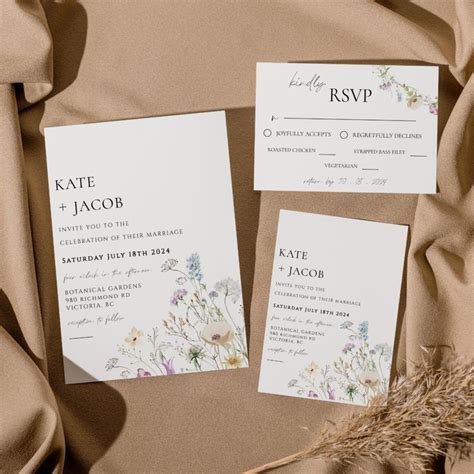 This Wildflower Wedding Invitation Suite Template Has Delicate Flowers