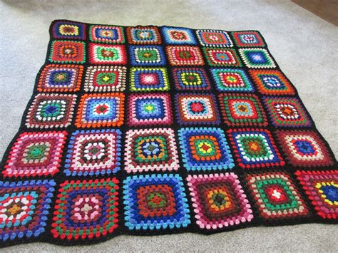 Granny Square Afghan Bold Rainbow Colors X Inches Etsy Granny