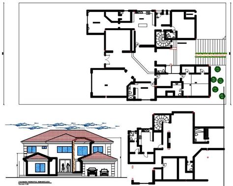 Autocad House Ground Floor And First Floor Plan With Front Elevation