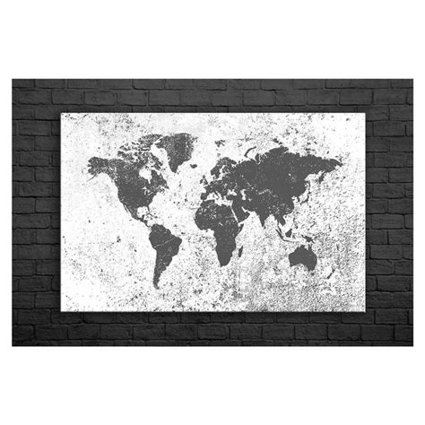 Worn Black And White World Map Canvas Painting Etsy Map Canvas