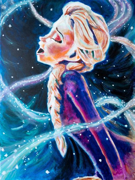 Acrylic On Canvas Painting Of Elsa From Frozen 2 Into The Unknooooown