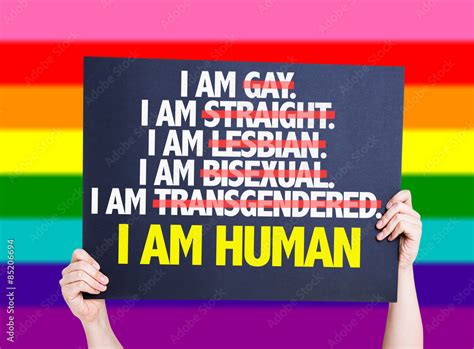 fotografia do stock i am gay straight lesbian bisexual trans i am human card adobe stock