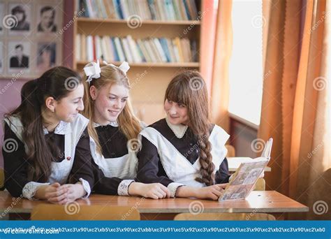 Russian Schoolgirls Are Engaged In A Lesson Stock Image Image Of Girl