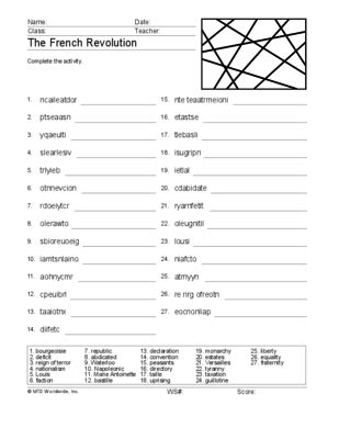 French Revolution Word Search and Word Scramble Printable Worksheets ...