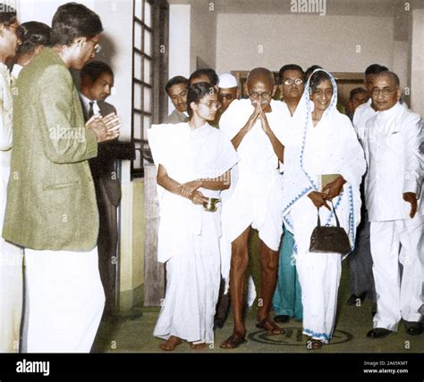 Mahatma Gandhi With Rajkumari Amrit Kaur Abha Gandhi Delhi India Asia November 12 1947