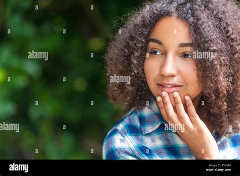 Outdoor Portrait Beautiful Happy Mixed Race African American Girl