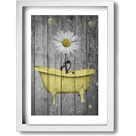 Amazon Com Bathroom Decor Yellow Gray Daisy Flowers Wall Art