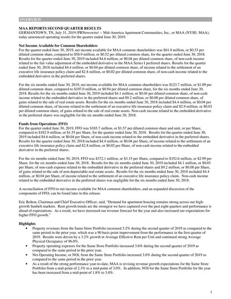 Mid-America Apartment Communities, Inc. 2019 Q2 - Results - Earnings